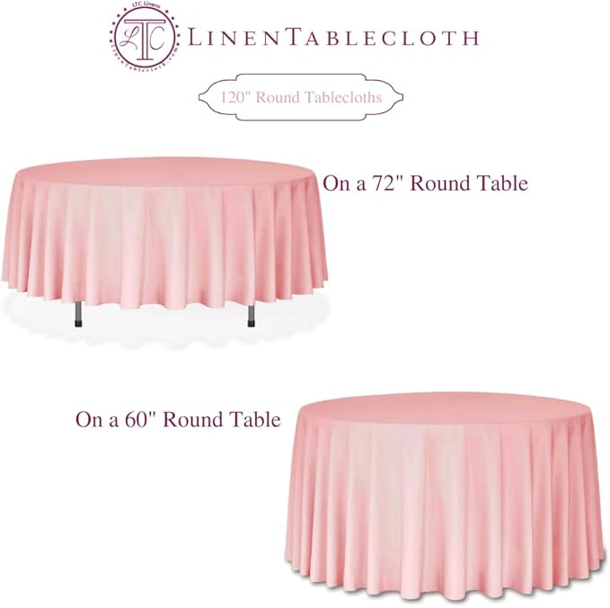 LTC LINENS 2 Pack 120 Inch Round Tablecloths Pink - Great for 60 Inch Round Table Floor Length - Wrinkle Resistant Polyester Fabric Cloth for Party, Baby Shower