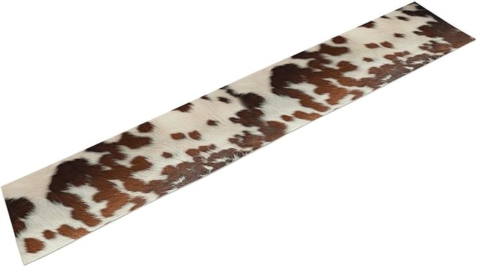Farmhouse Cow Skin Print Table Runner, Safari Wildlife Brown Country Farm Cowhide Pattern Cotton Linen Rustic Cottage Table Runner for Dinning Home Party Holidays Home Setting, 13x70 Inch
