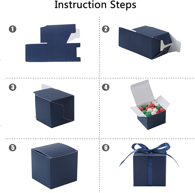 COTOPHER 100pcs Wedding Favor Boxes, Paper Gift Boxes 3x3x3 Inches Small Gift Boxes with Ribbons Small Boxes for Gifts, Crafting, Cupcake, Candy, Bridesmaid Proposal Boxes,Easy Assemble Boxes(Navy)