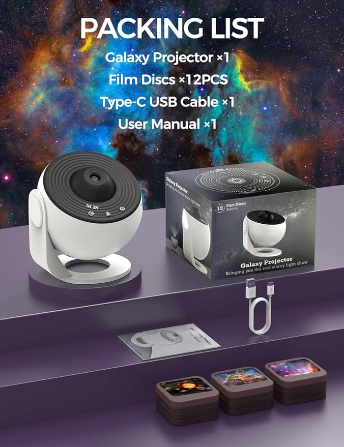 Galaxy Projector, 13 in 1 Planetarium Star Projector for Bedroom Decor, 360° Rotating Nebula Projector Lamp, Timmer Starry Night Light Sleep Projector for Kids,Ceiling,Room Decoration,Gifts