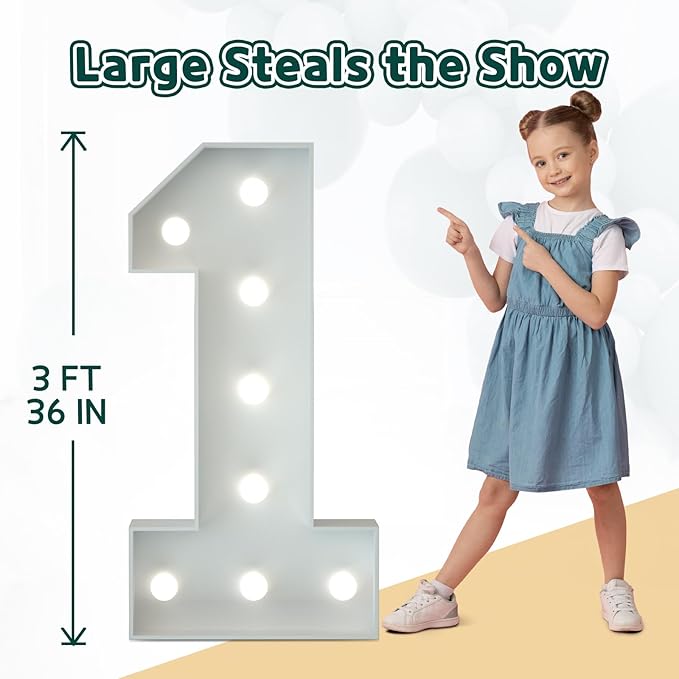 Marquee Numbers 3 Feet Tall Big Light Up Numbers 10th Happy Birthday Decorations Girl Boy White Anniversary Party Decor Large Cardboard Prop Backdrop Sign 10