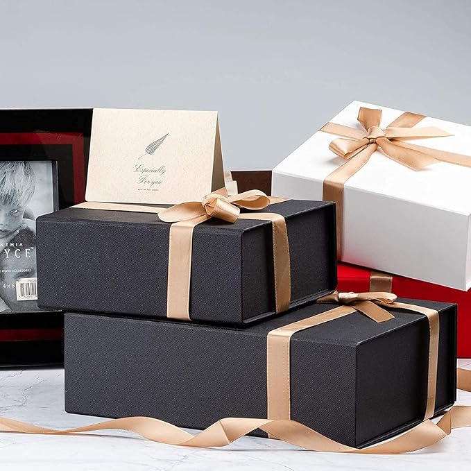 LIFELUM Gift Box 13.5''x10''x4'' Large Black Gifts Boxes with Magnetic Lids Luxury Birthday Gift Box for Groomsman Proposal Gifts Contains Card, Ribbon, Filler
