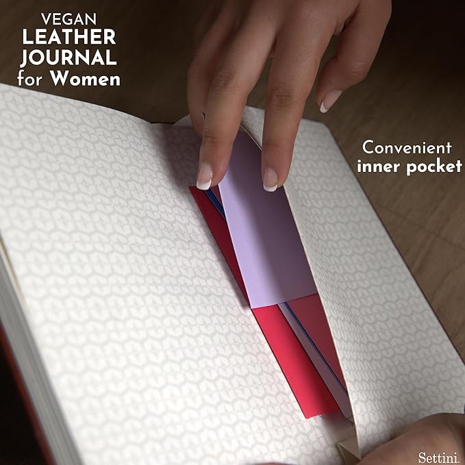 SETTINI® Lined Journal - Heart Journal for Writing Gift Set - Hardcover Vegan Leather, Includes Luxury Pen in a Unique Pen Holder, 192 Pages, 6 x 8.5 inches - Birthday Gift