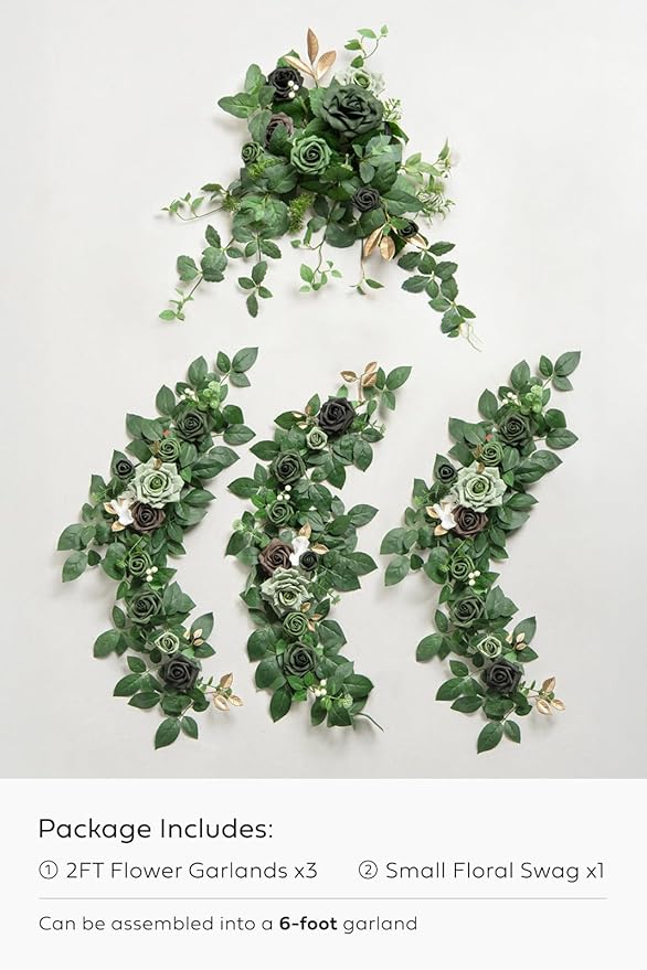 Ling's moment Eucalyptus Garland with Flowers 6FT,Table Runner with Flowers Marsala Mantle Decor Handcrafted Wedding Centerpieces for Rehearsal Dinner Bridal Shower | Red & White