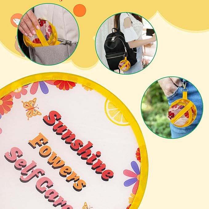 4 Styles Summer Beach Round Foldable Hand Fan Japanese Foldable Fan Style Handheld Compact Cooling Fans,Round Folding Fan for Outdoor Games,Xmas Decoration,Festival,Party Favors,Travel,Events
