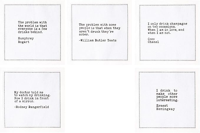 Five Star Funny White Cocktail Napkins, 50 Luxury Cotton Disposable Cocktail Party Napkins with Witty Bar Quotes, 4.5" x 4.5" for Home Bars, Game Nights, Beverages, Birthdays, Weddings & Holidays