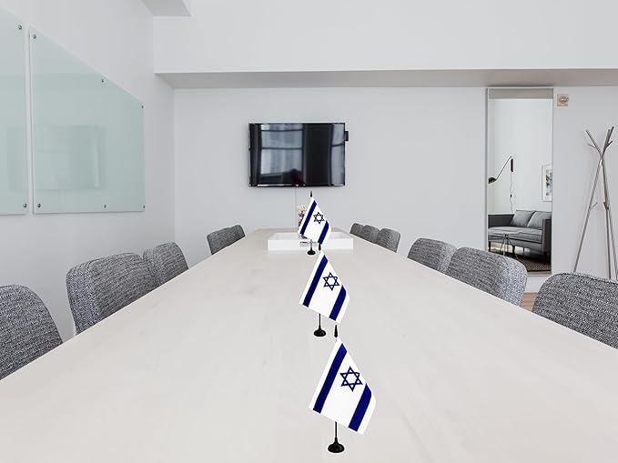 Israel Desk Flag, 12 Pack Israeli Table Office Flag with Black Solid Pole and Stand Base, International Country Flag, Festival Celebration, Classroom Meeting Desktop Decor (Israel)