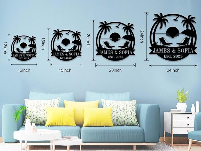 Personalized Beach Metal Monogram Sign, Custom Palm Trees Sign, Outdoor Metal Family Name Sign, Custom Last Name Sign, Beach Coastal House Decor