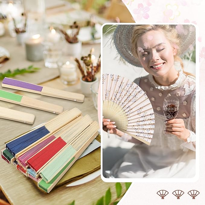 80 Pieces Paper Hand Fan and Organza Hand Fan Bags Bamboo Folded Hand Fan Paper Handheld Fans for Wedding Party and Home Decoration Church Wedding Gift, Party Favors, DIY Decoration(Multicolor)