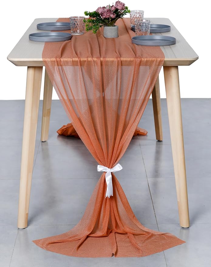 MDS Halloween Chiffon Table Runner - 20 Pack, 29 x 170 Inches, 14ft Each - Sheer Spooky Table Runners for Haunted House Parties, Trick-or-Treat Tables, Witchy Décor, Wedding & Events - Coral Peach