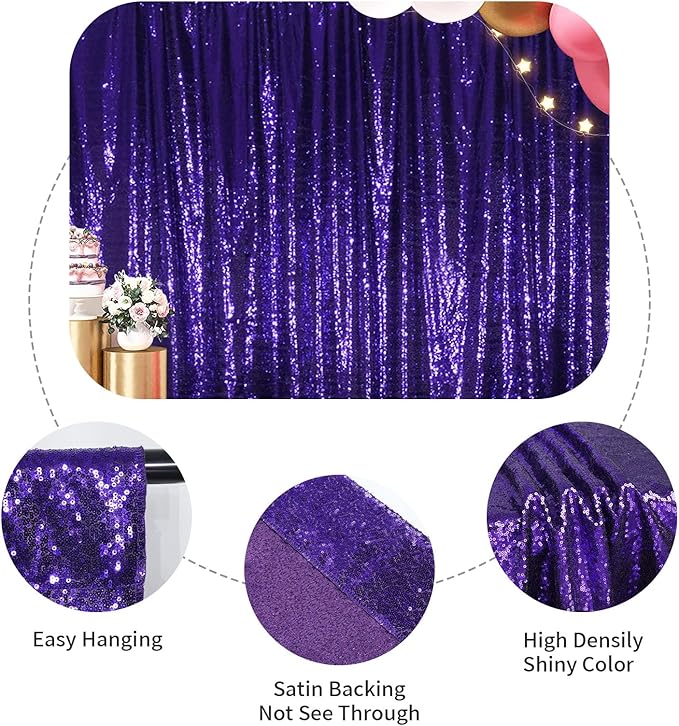 SquarePie Sequin Backdrop Curtain Not See Through Thick Glitter Background for Party 10FT x 10FT Purple