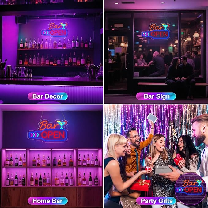 Bar Open Neon Sign, Super Bright 16''x 9'' Dimmable USB Powered LED Open Signs for Business Wall Decor Bar Pub Party, LED Light up Beer Signs