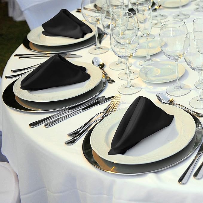 ANECO 12 Pieces Satin Napkins Soft Dinner Napkins Square Table Napkins 17 x 17 Inches for Restaurant Weddings Party Dinner Decoration (Black)