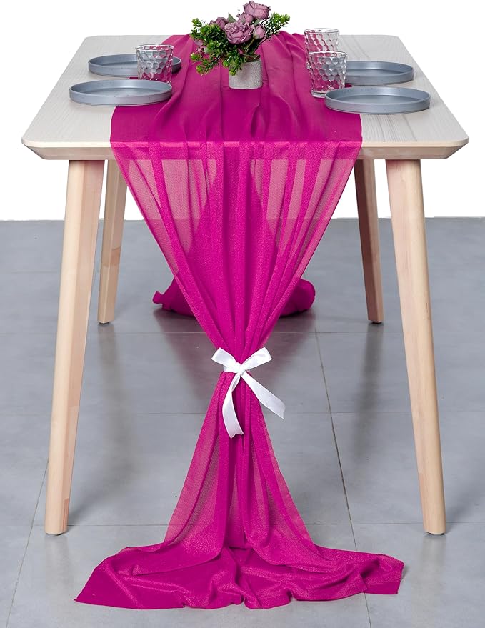 MDS Halloween Chiffon Table Runner - 10 Pack, 29 x 170 Inches, 14ft Each - Sheer Spooky Table Runners for Haunted House Parties, Trick-or-Treat Tables, Witchy Décor, Wedding & Events - Magenta