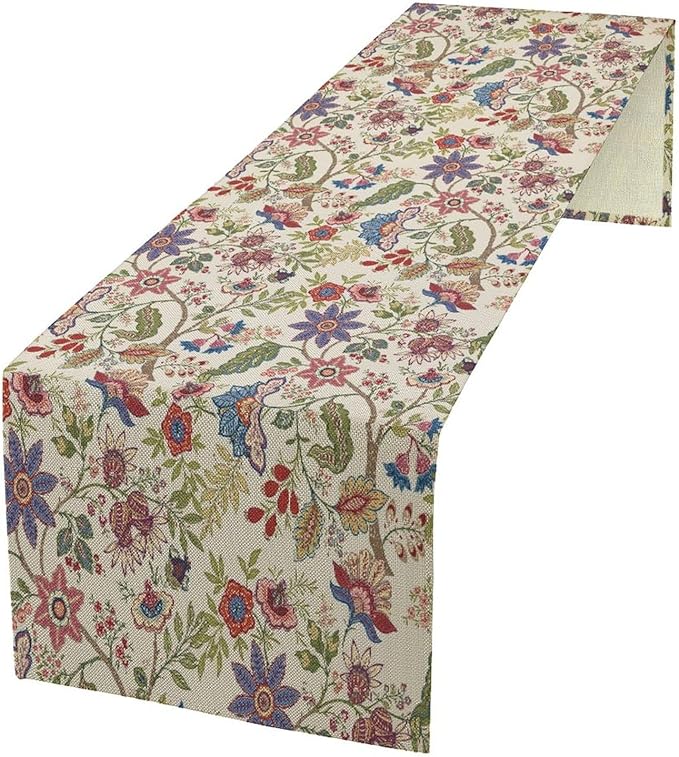 Spring Floral Table Runner, Boho Floral Pattern Natural Plant Table Decoration for Home Kitchen Restaurant Holiday Party,13in(33cm) W * 108in(274cm) L