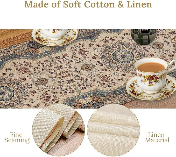 Boho Vintage French Table Runner,Retro Flower Rustic Country Style Floral Print Pattern for Home Kitchen Table Decor Dining Coffee Room Garden Party Decor 13x36in