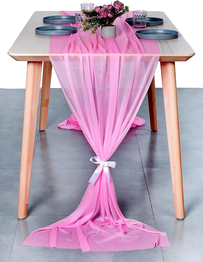 MDS Halloween Chiffon Table Runner - 25 Pack, 29 x 170 Inches, 14ft Each - Sheer Spooky Table Runners for Haunted House Parties, Trick-or-Treat Tables, Witchy Décor, Wedding & Events - Bubblegum Pink