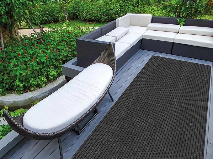 Ottomanson 2'7" x 49' Hallway Runner with Scraper Pile - Extra Durable Non-Slip Rug Mat for Indoor & Outdoor Use - Ideal for Kitchen, Entryway & Garage - High-Traffic Carpet, Black