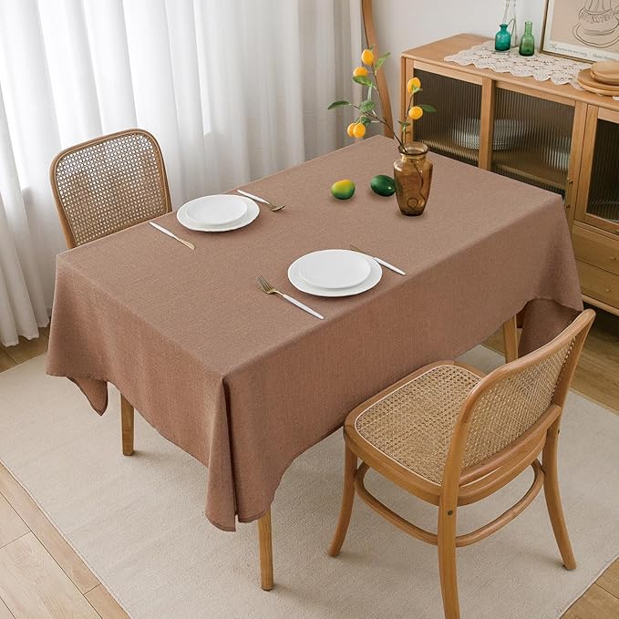 NLMUVW Mocha Linen Tablecloth 84 Inch, Rectangle Textured Table Cloth Water Resistant Farmhouse Table Cover for Kitchen Dining Coffee, 54 x 84 Inch