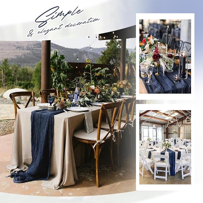 Aktor 4 Pack Navy Blue Table Runner Boho Cheesecloth Table Runner Semi Sheer Gauze Fabric Runners for Wedding Birthday Baby Shower Party Boho Table Decoration(Navy Blue)