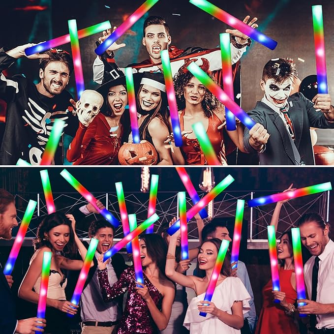 66 PCS Foam Glow Sticks, Glow In The Dark Party Supplies, Foam Light up Sticks with 3 Modes Colorful Flashing, Glow Party Supplies, Foam Glow Sticks Bulk for Wedding, Party, Concert, Raves, Birthday
