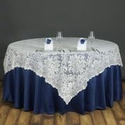 Efavormart 90" x 90" Ivory Square Lace Table Overlay for Wedding Catering Party Table Decorations