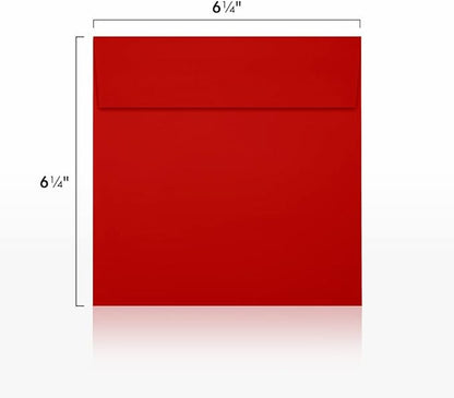 LUXPaper Square Invitation Envelopes | Peel & Press | 6 1/2" x 6 1/2" | Holiday Red | 60lb. Text | 50 Qty