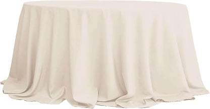 Efavormart Round Tablecloth, 132 Inch Stain & Wrinkle Resistant Washable Table Cloth, Decorative Polyester Fabric Table Cover for Banquet, Wedding, Dining- Beige
