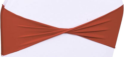 VDS Pack of 100 PCS | Terracotta | Spandex Chair Sashes Bows Without Buckle | Stretch Elastic Banquet Universal Folding Chair Band Tie with for Wedding Party Conference Celebration Event Decoration