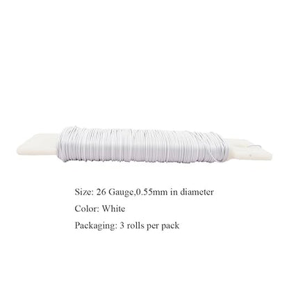 HAHIYO 26Gauge White Metal Floral Wire - 3 Rolls, 115 Yards (345 Feet) - Flexible Paddle Wire for Crafts, Christmas Wreaths, Tree & Flower Arrangement