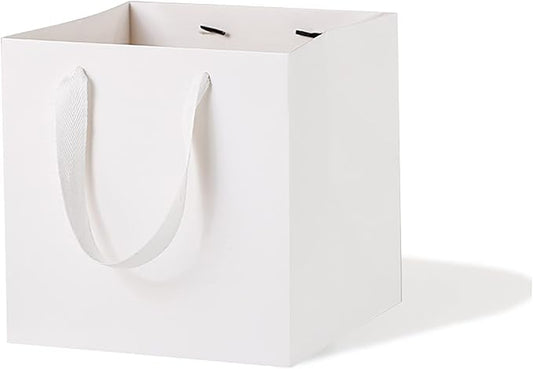 White Paper Gift Bag Small Square Bottom Kraft Paper Bags with Handles for Wedding Baby Shower Birthday Party (White, 8 x 8 x 8 in, 10 CT)