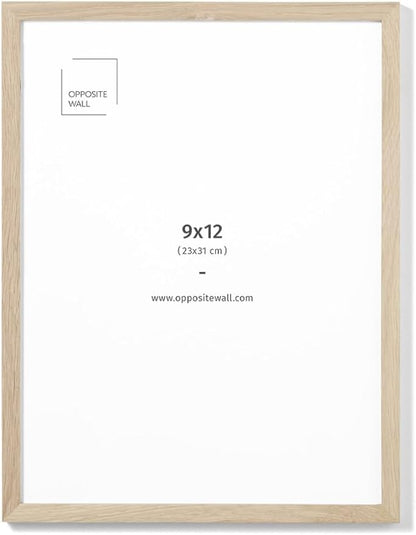 Opposite Wall - 9x12 in - Natural Solid Oak Wood Picture Frame - Lightweight, Versatile & Shatterproof - Wall Hanging Poster or Photo Frame - Wall Decor for Office, Gallery & Home