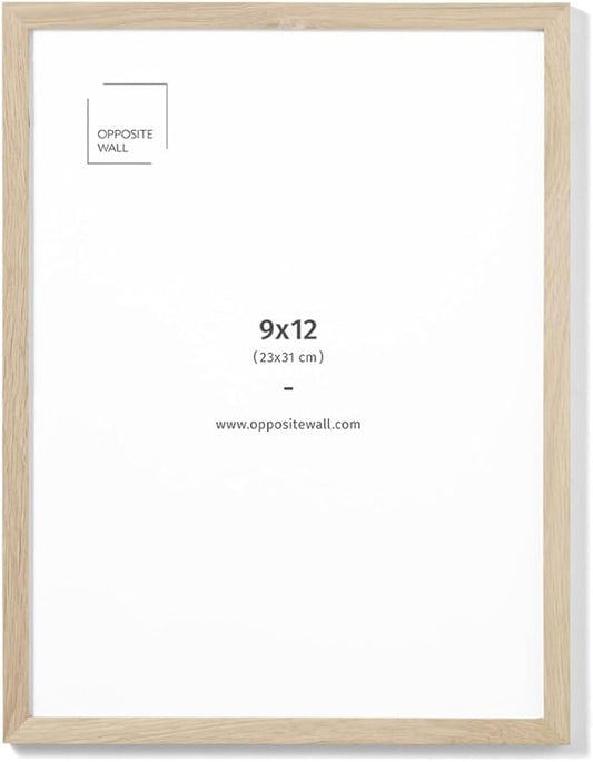 Opposite Wall - 9x12 in - Natural Solid Oak Wood Picture Frame - Lightweight, Versatile & Shatterproof - Wall Hanging Poster or Photo Frame - Wall Decor for Office, Gallery & Home