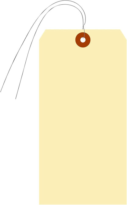 SmartSign Blank Manila Shipping Tags with Wire, Size-12, Pack of 50, 15pt Thick Prewired Cardstock Tag, 8 x 4 inch Paper Hang Tags with Reinforced Fiber Patch