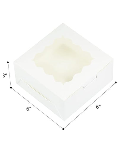 Bakepacker 100pcs White Cookie Boxes 6x6x3 inches Easy Assemble Macaroon Pastry Boxes Bakery Boxes with Window for Bakery