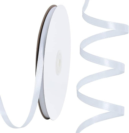 TONIFUL 1/4 Inch x 100yds White Satin Ribbon, Thin Solid Color Satin Ribbon for Gift Wrapping, Crafts, Hair Bows Making, Wedding Party Decoration, Invitation Cards, Floral Bouquets,Halloween,Christmas