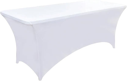 2-Pack 6ft White Spandex Table Covers for Rectangle Standard Folding Tables - Wrinkle Resistant Stretch Tablecloths - Ultimate Fitted Table Protector for Parties, Trade Shows, Banquet