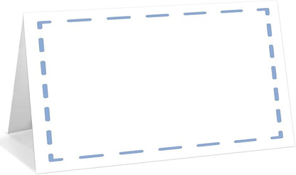 25 Pack Blue Lines Place Cards, Editable Name Cards for Table Setting, Tent Cards Food Label for Dinner Party, Bridal Shower, Wedding, Baby Shower and Events -T17