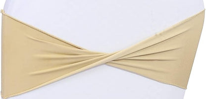 VDS Pack of 10 PCS | Champagne | Spandex Chair Sashes Bows Without Buckle | Stretch Elastic Banquet Universal Folding Chair Band Tie with for Wedding Party Conference Celebration Event Decoration