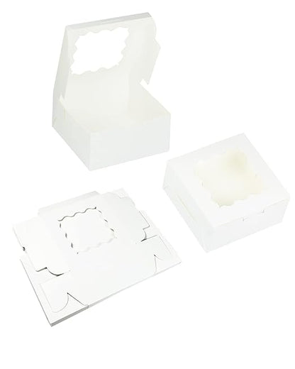 Bakepacker 100pcs White Cookie Boxes 6x6x3 inches Easy Assemble Macaroon Pastry Boxes Bakery Boxes with Window for Bakery