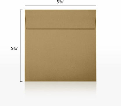 LUXPaper Square Invitation Envelopes | Peel & Press | 5 3/4" x 5 3/4" | Grocery Bag Brown | 70lb. Text | 50 Qty