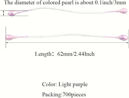 HAHIYO 700Pcs 3mm Light Purple Pearl Double Head Flower Stamen - Artificial Pistil for Floral Making, Scrapbook Decoration