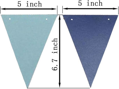 Dark Blue Light Blue Vintage Double Sided Triangle Flag Bunting Pennant Banner for Baby Birthday Party, Wedding Decor, Baby Shower, 30pcs Flags, Pack of 1