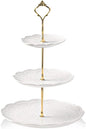 Sweejar 3 Tier Ceramic Cake Stand Wedding, Dessert Cupcake Stand for Tea Party Serving Platter(Rose White)