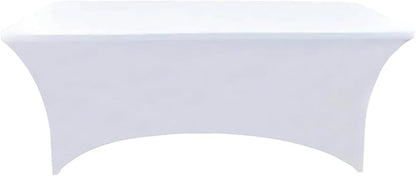 2-Pack 8ft White Spandex Table Covers for Rectangle Folding Tables - Washable Elastic Tablecloth - Ultimate Fitted Table Protector for Birthday Parties, Trade Shows, Banquet