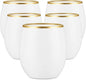 40 count Unbreakable Stemless Plastic Wine Champagne Whiskey Glasses Elegant Durable Disposable Indoor Outdoor Ideal for Home, Office, Bars, Wedding, 12 Ounce Cups Gold Rim (White Matte Gold)