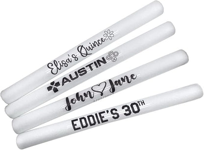 Pack of 100 Custom LED Party Foam Light Sticks Batons for Wedding, Parties, Birthdays, Guests, Party, DJ, Concerts, Festivals, Events, Promotions 3 Color Lighting Modes Batteries 16"