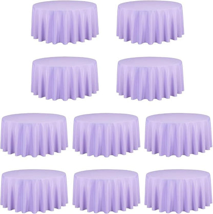 LTC LINENS 10 Pack 120 Inch Round Tablecloth Lavender for 60 Inch Round Table - Bulk Round Table Cover - Washable, Wrinkle Resistant Polyester Fabric Cloth for Wedding, Party