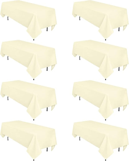 8 Pack Beige Tablecloth 60 x 102 Inch Rectangular Tablecloths for 6 Foot Rectangle Tables, Wrinkle Resistant Beige Table Cloth Washable Polyester Fabric for Buffet Wedding Party Banquet