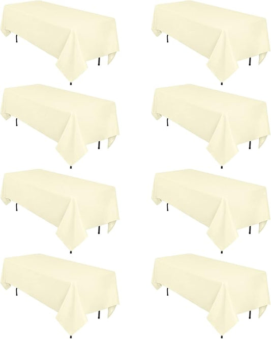 8 Pack Beige Tablecloth 60 x 126 Inch Rectangular Tablecloths for 8 Foot Rectangle Tables, Wrinkle Resistant Beige Table Cloth Washable Polyester Fabric Table Covers for Buffet Wedding Party Banquet